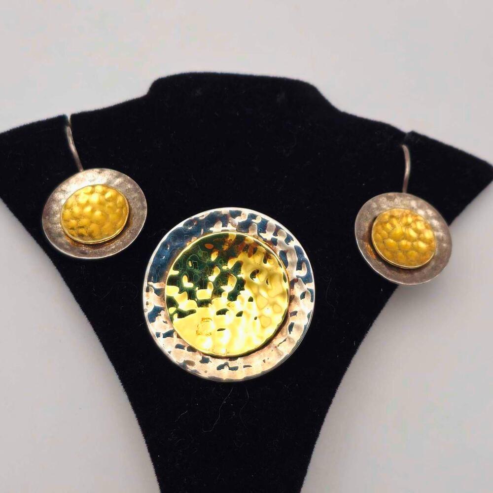 Silpada Sterling & Gold Plate Marbella Disc Drop Earrings And Pendant